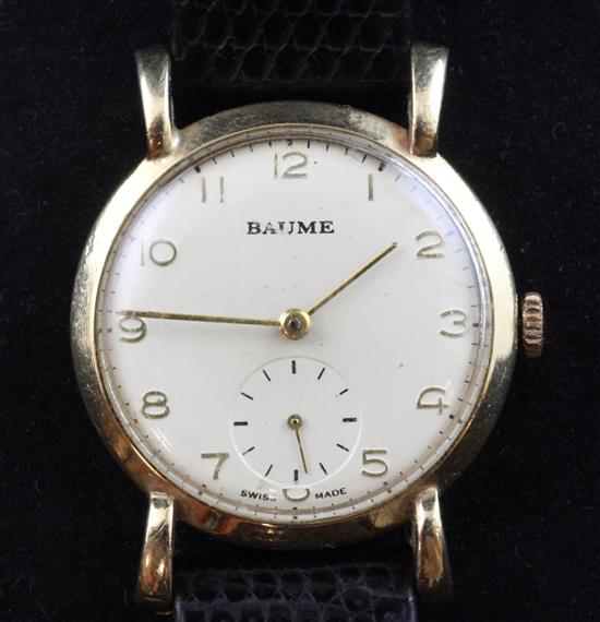 A gentlemans early 1950s 9ct gold Baume manual wind mid-size wrist watch,